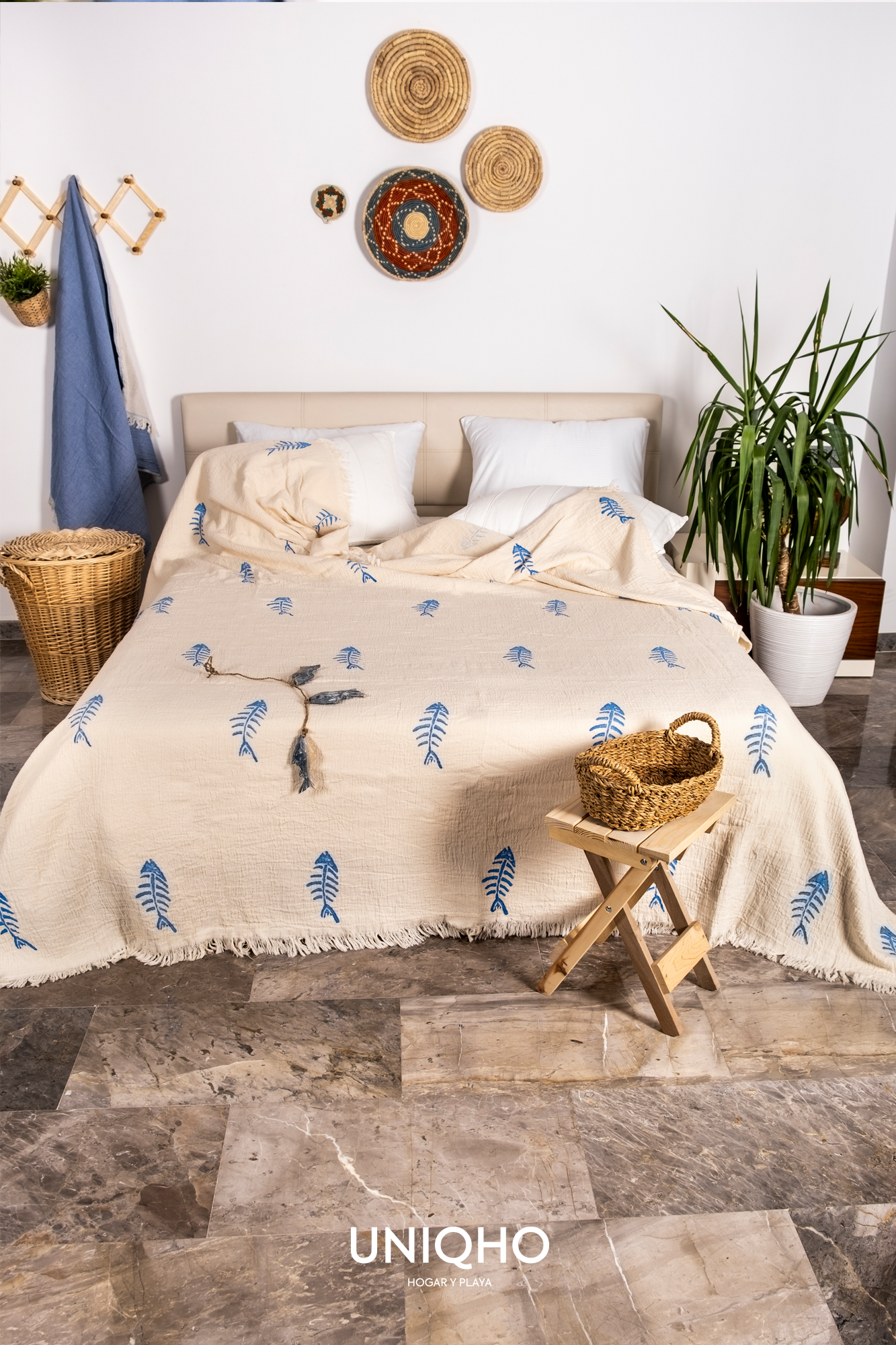 Quilt, Woodblock Print, Aquatic, Blue