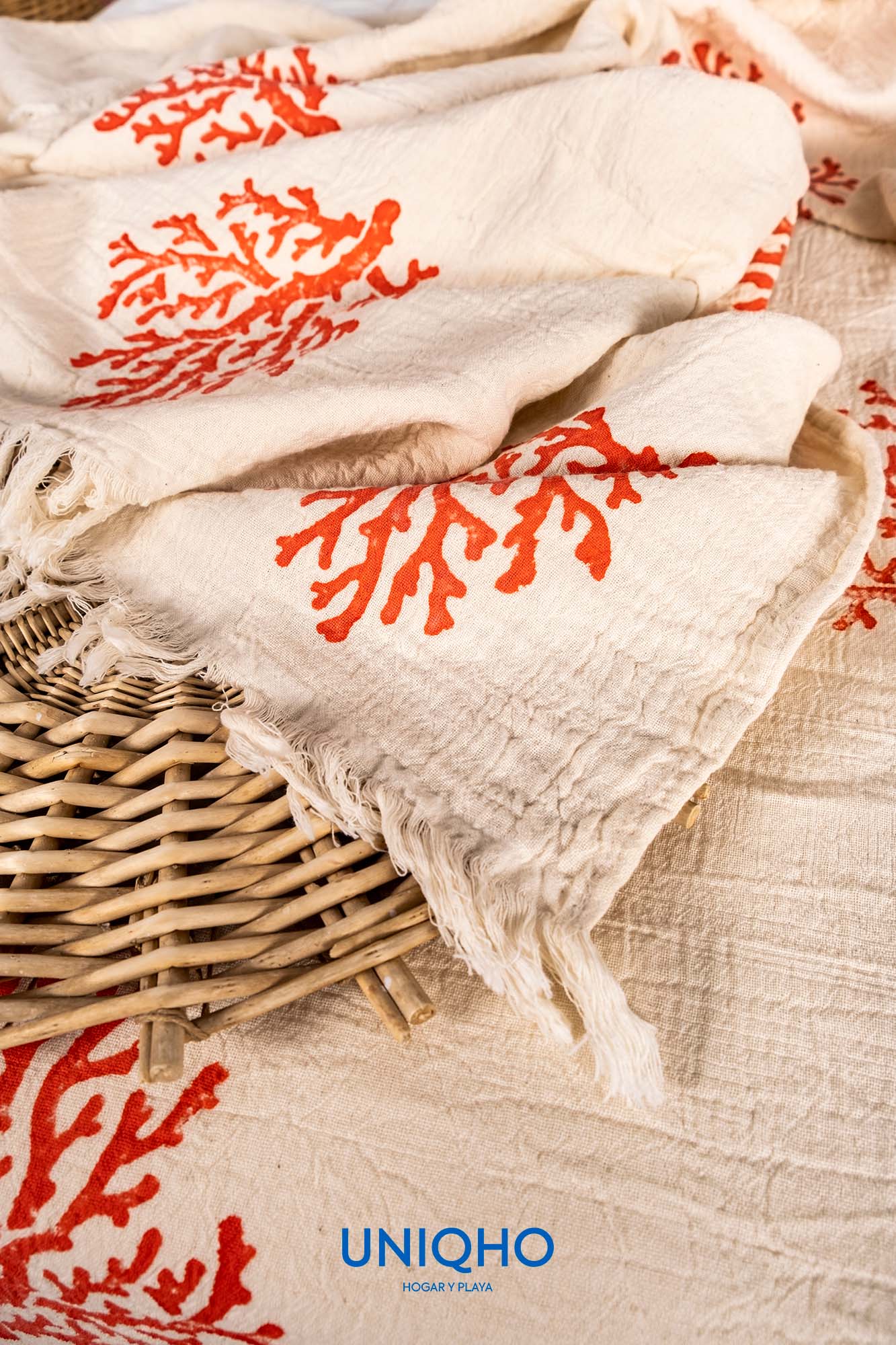 Bedspread, Quilt, Woodblock Print, Coral, Red