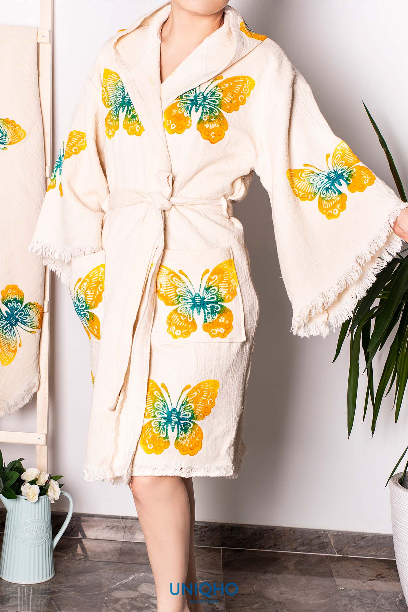 Kimono, Bathrobe, Woodblock Print, Butterfly