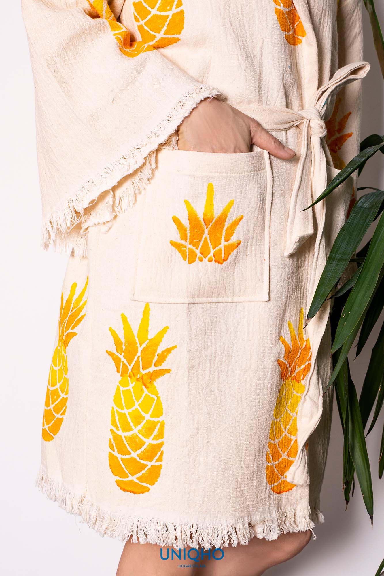 Kimono, Bathrobe, Woodblock Print, Pineapple