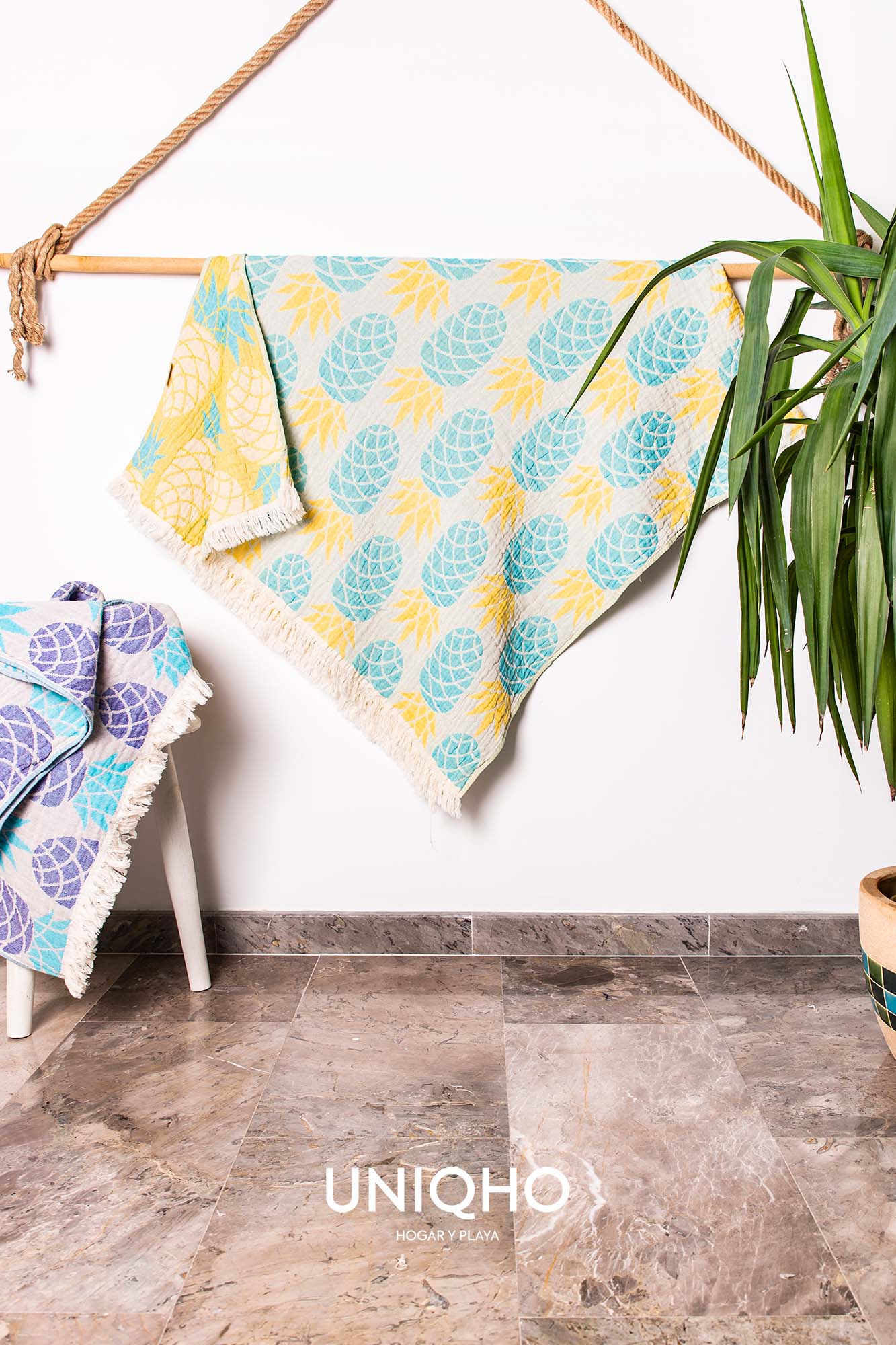 Beach Towel, Pineapple, Turquoise, Yellow