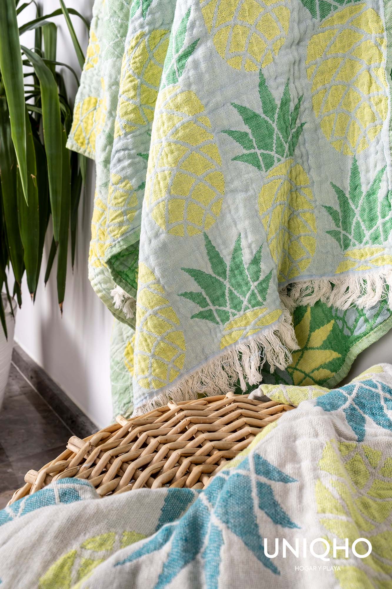 Pestamal, Beach Towel, Pineapple, Yellow, Green