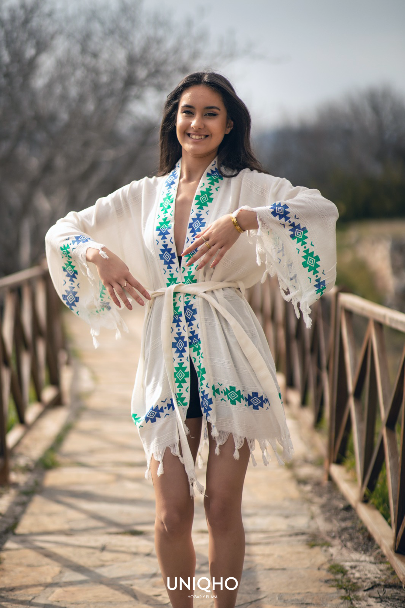 Summer Kimono, Beachwear, Ethnic, Green, Blue