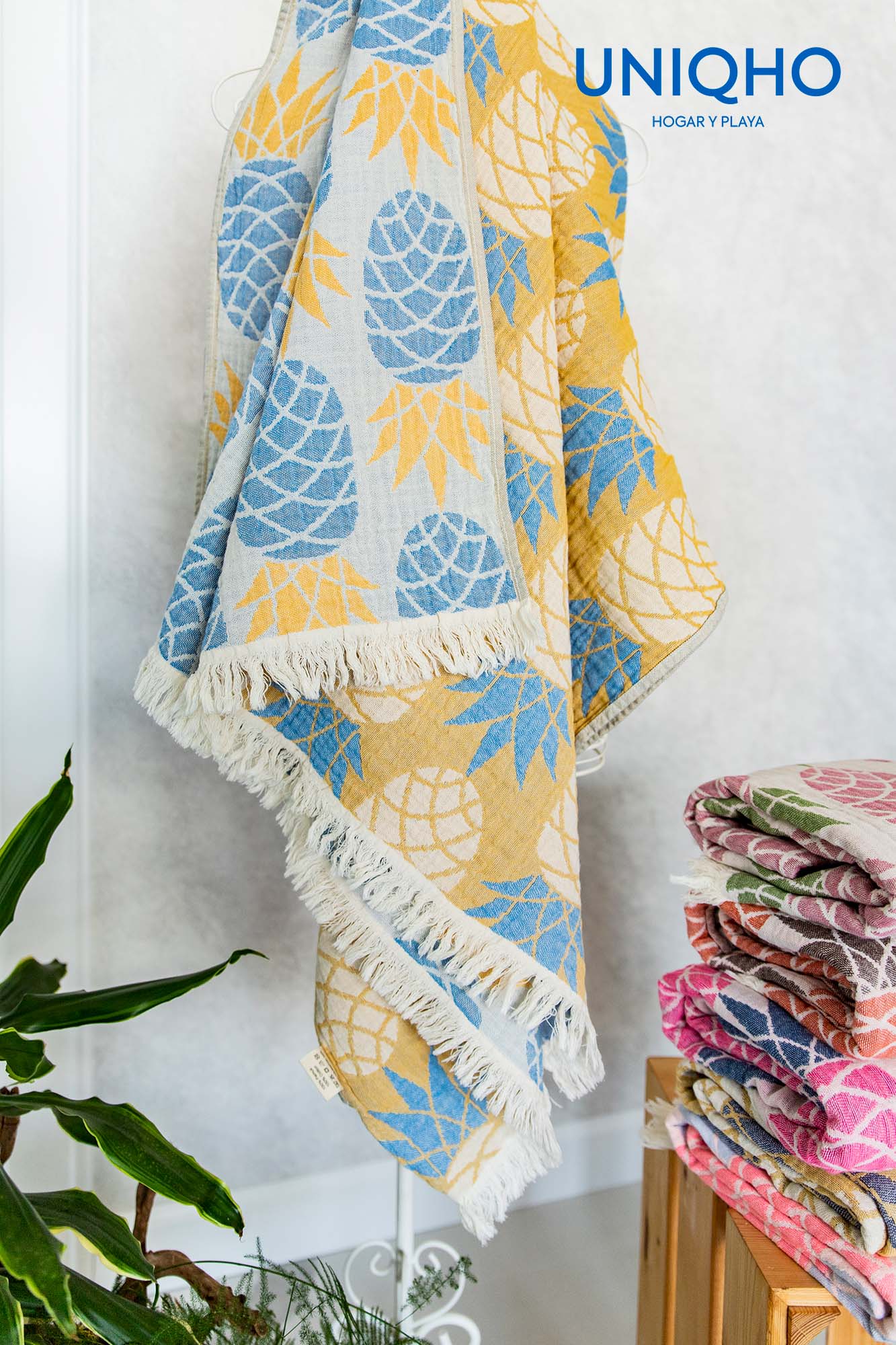 Pestamal, Beach Towel, Pineapple, Blue, Yellow