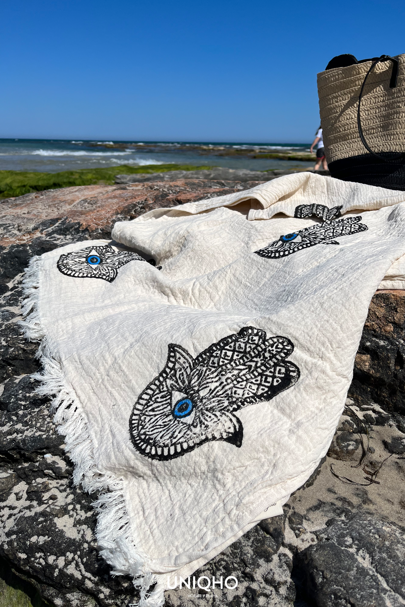 Pestamal, Beach Towel, Woodblock Printing, Hand of Fatima