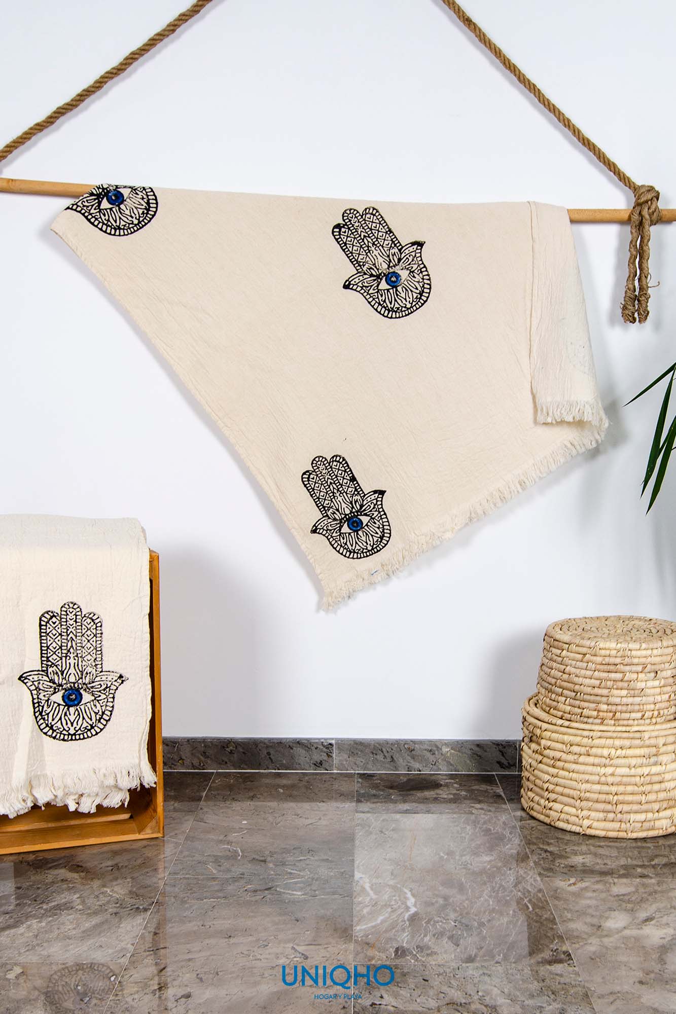 Pestamal, Beach Towel, Woodblock Printing, Hand of Fatima