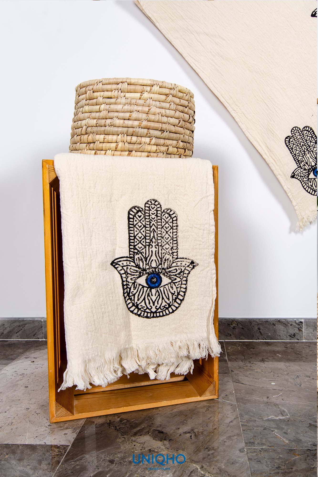 Pestamal, Beach Towel, Woodblock Printing, Hand of Fatima