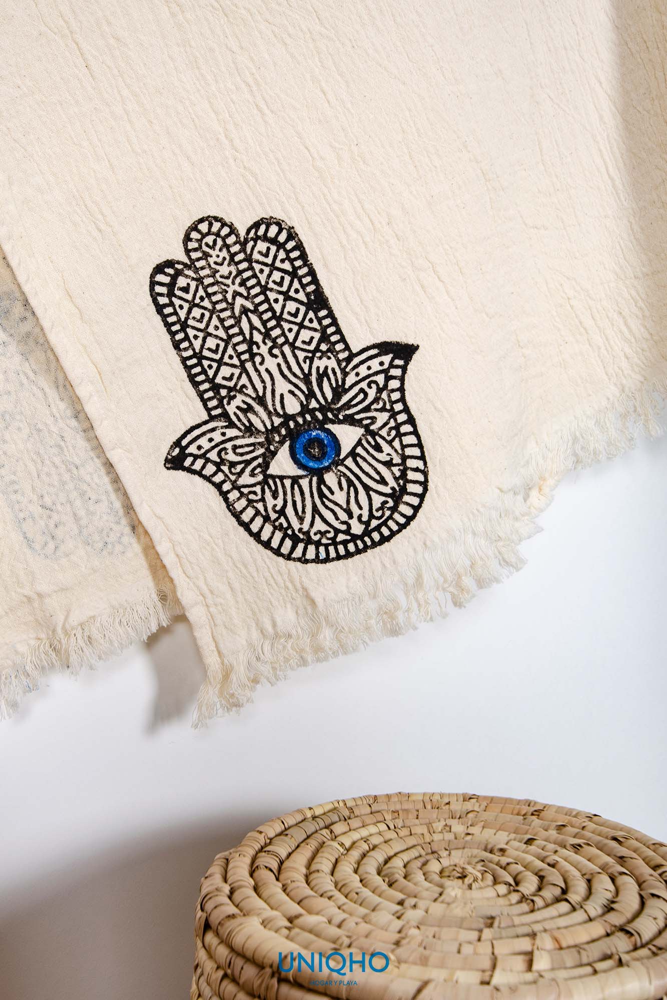 Pestamal, Beach Towel, Woodblock Printing, Hand of Fatima