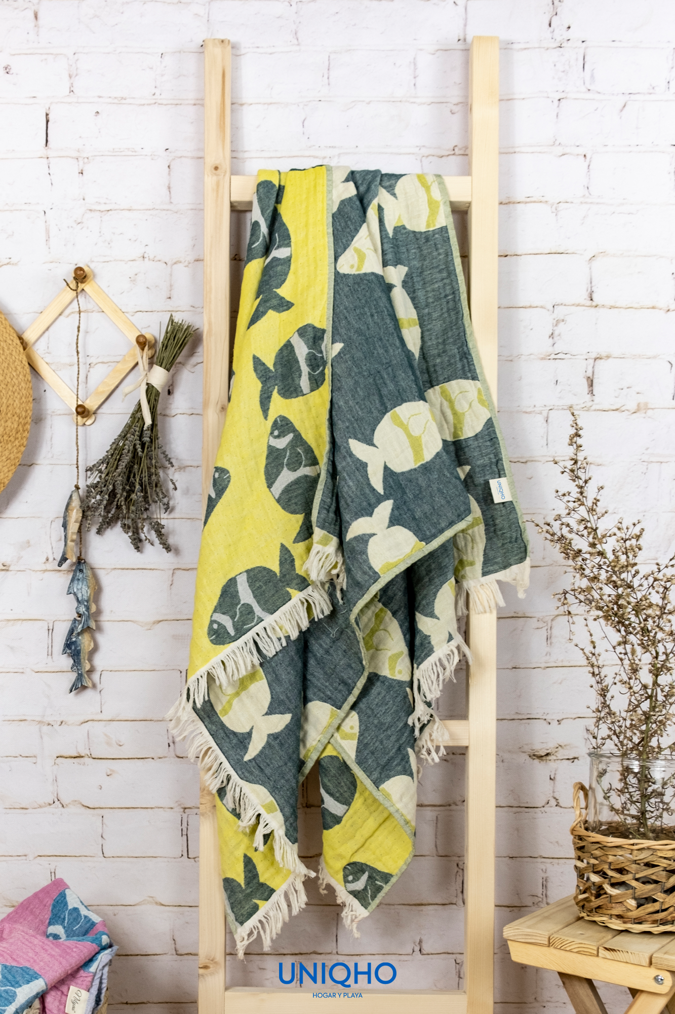 Pestamal, Towel, Caribbean Fish, Yellow, Green