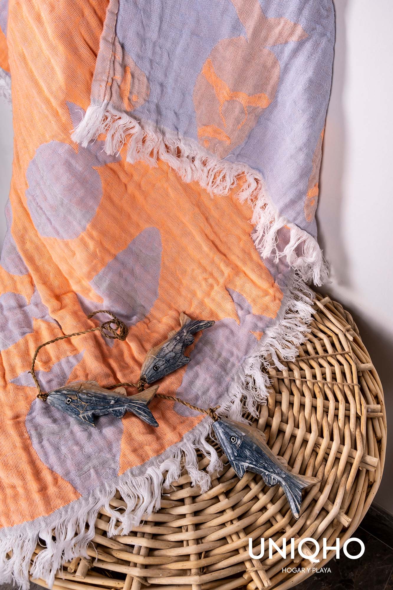 Pestamal, Beach Towel, Caribbean Fish, Orange, Blue