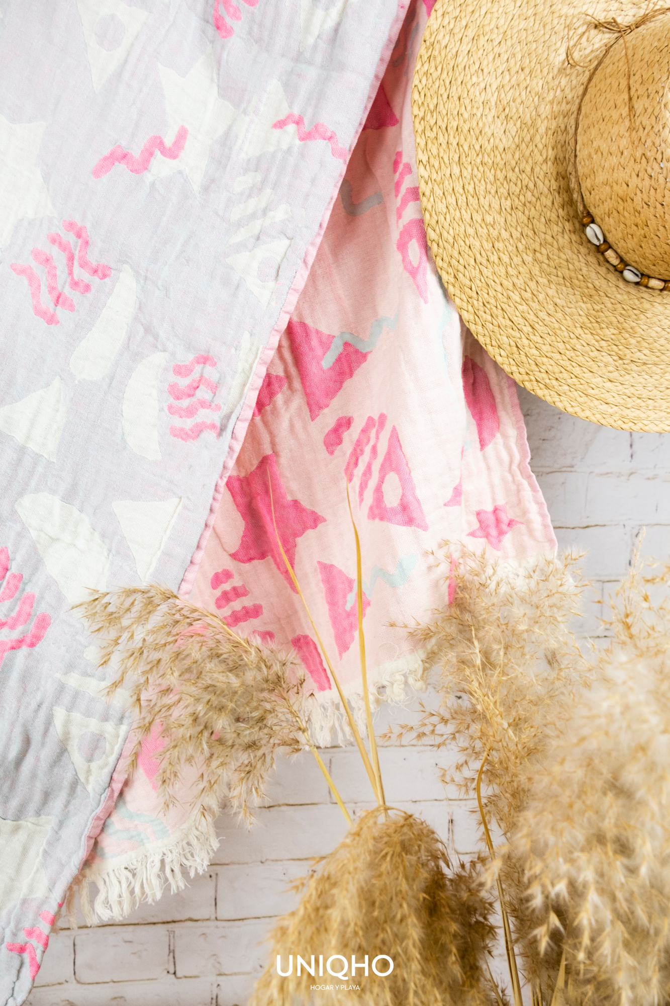 Pestamal, Beach Towel, Tetra, Grey, Pink