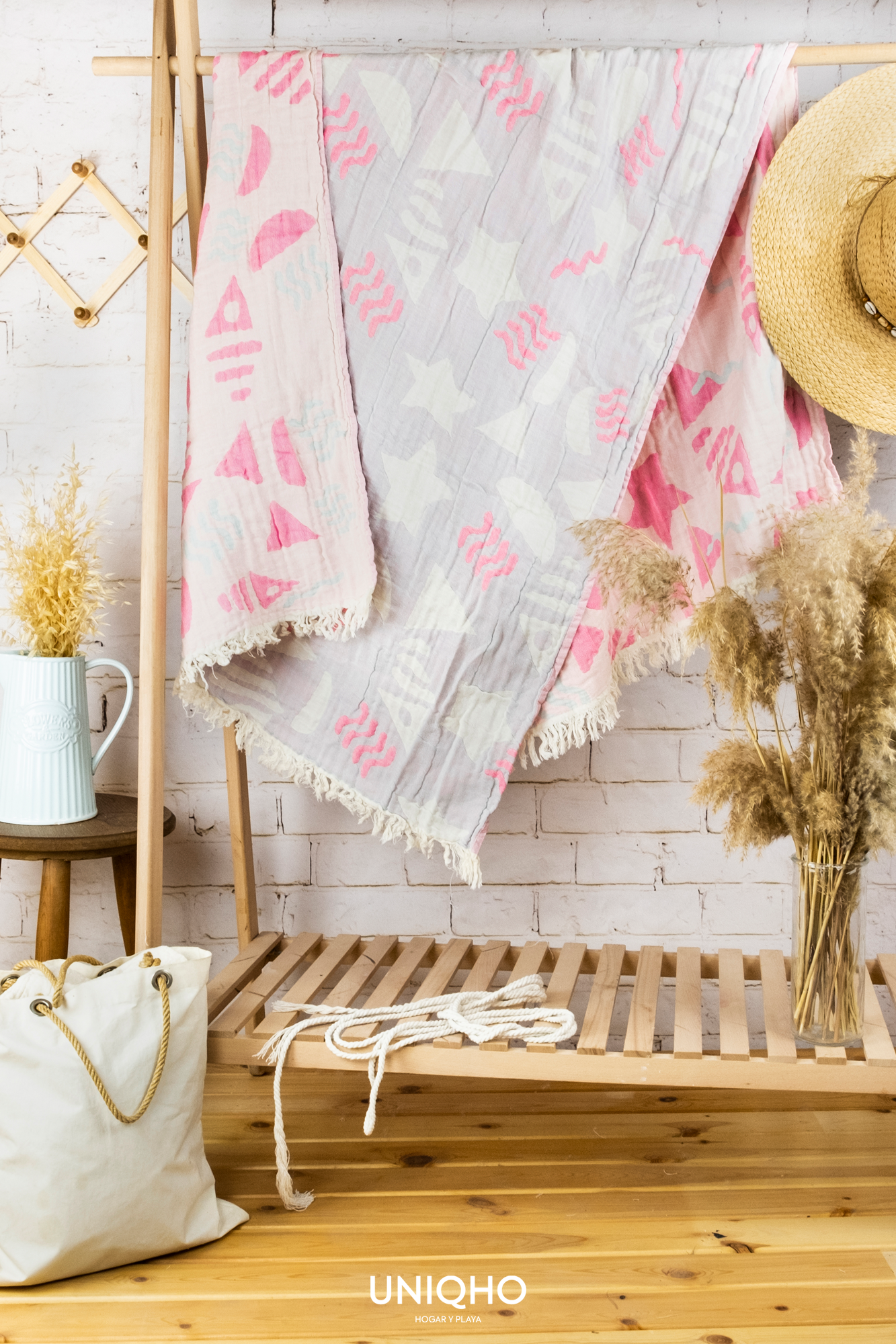 Pestamal, Beach Towel, Tetra, Grey, Pink