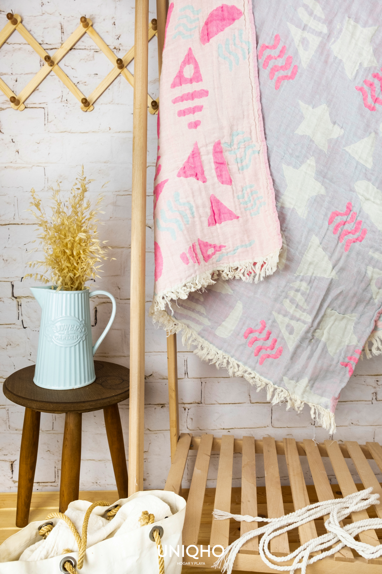 Pestamal, Beach Towel, Tetra, Grey, Pink