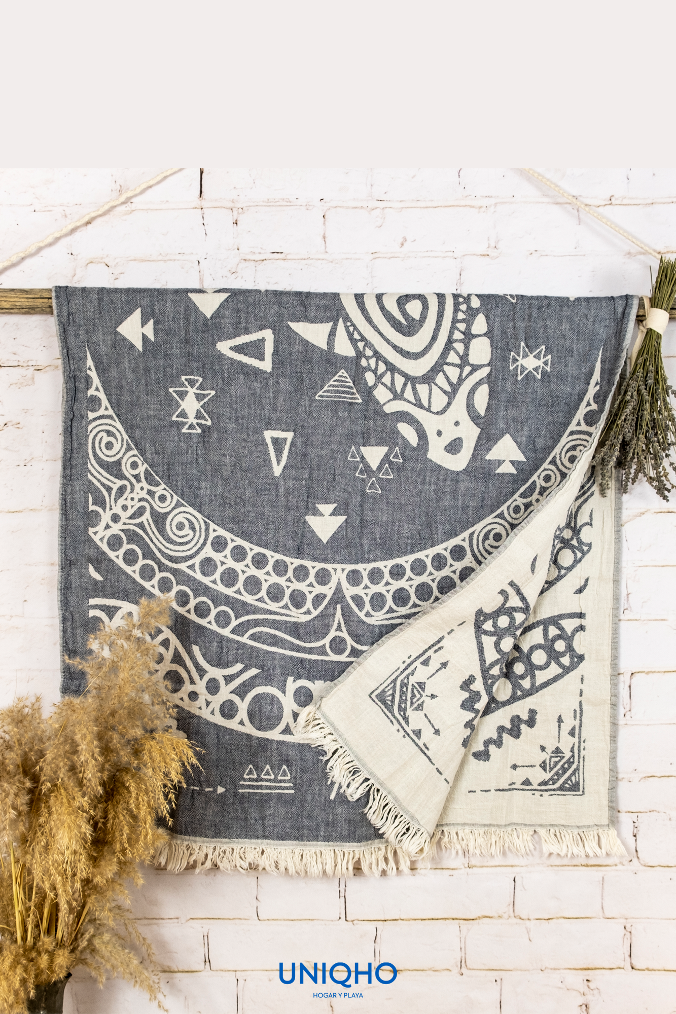 Beach Towel, Pestamal, Ethnic Fish, Anthracite