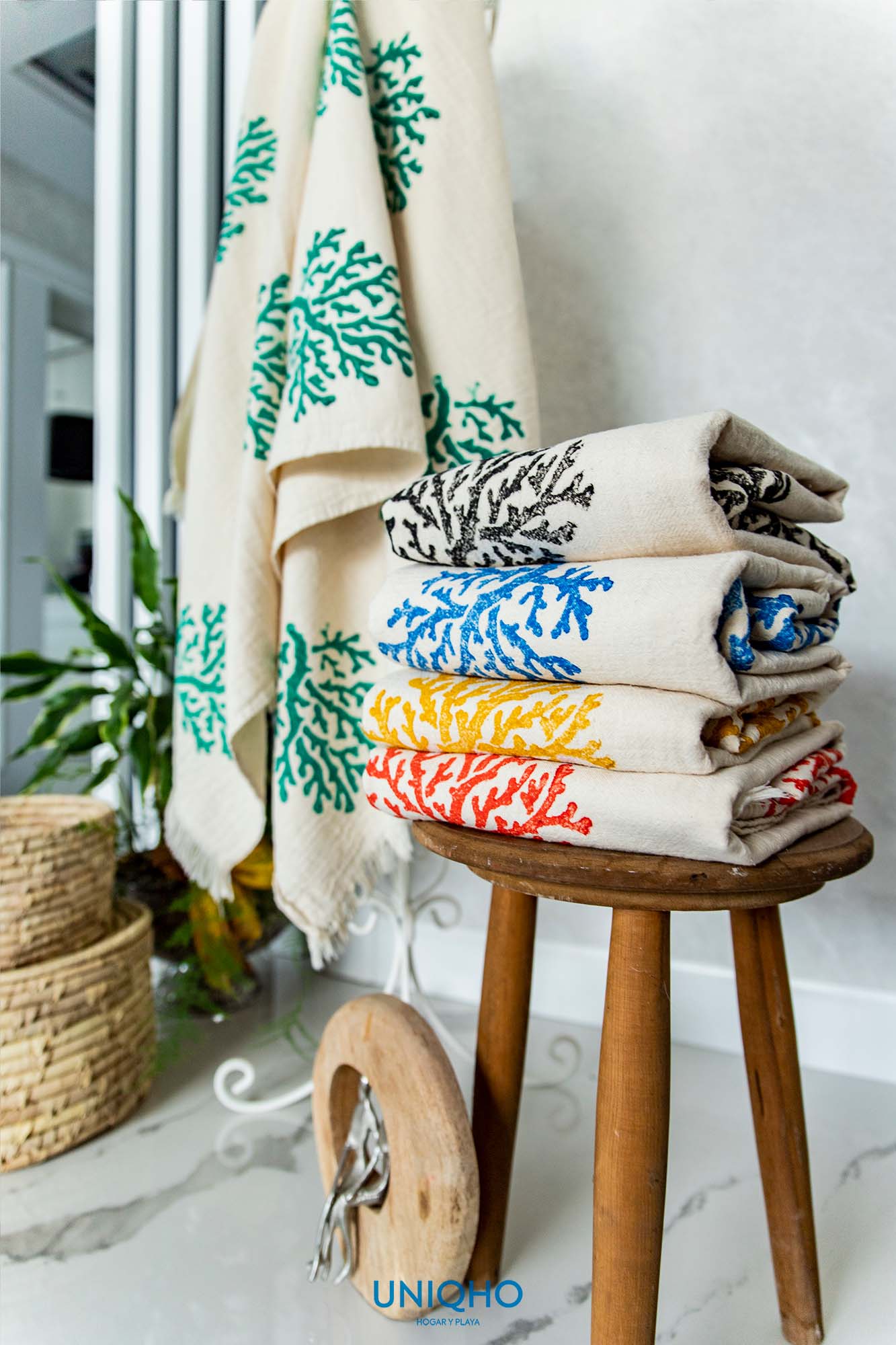 Beach Towel, Pestamal, Coral, Green