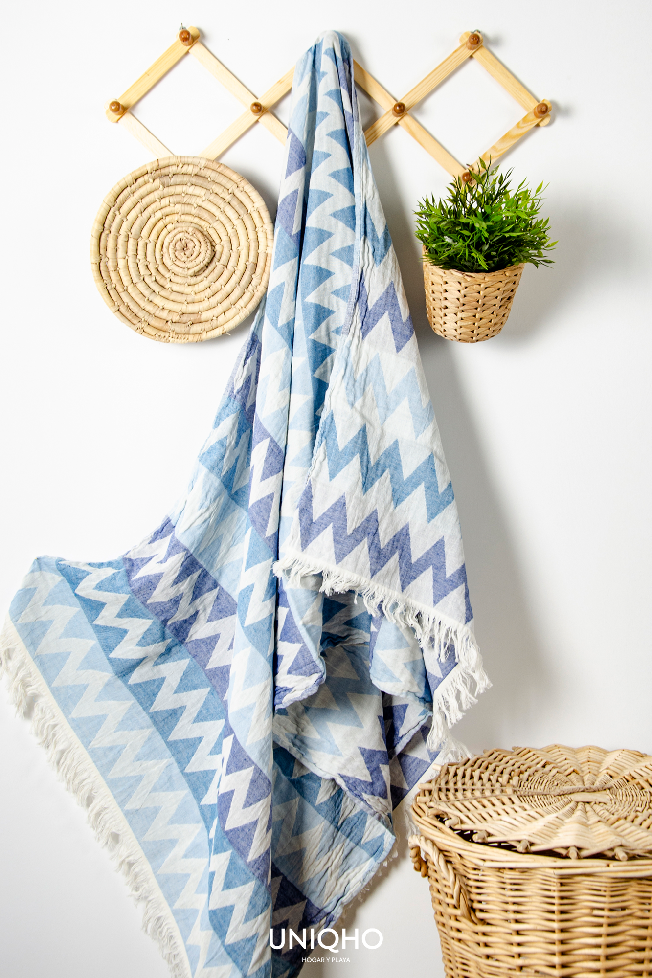 Pestamal, Beach Towel, Zigzag, Denim Blue