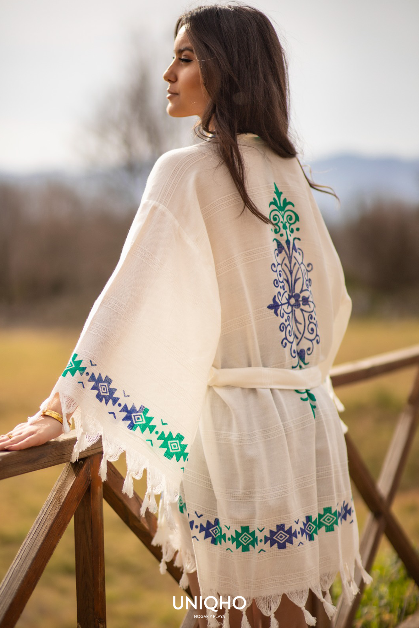 Kimono Veraniego, Ropa de Playa, Etnicó, Verde, Azul