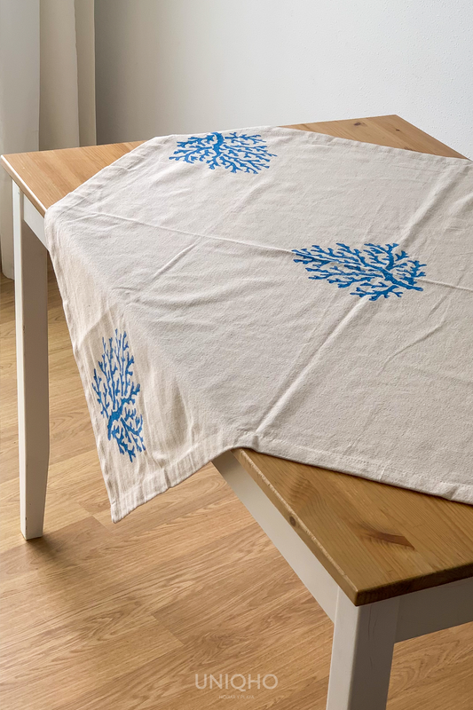 Mantel Lino, Coral, Azul