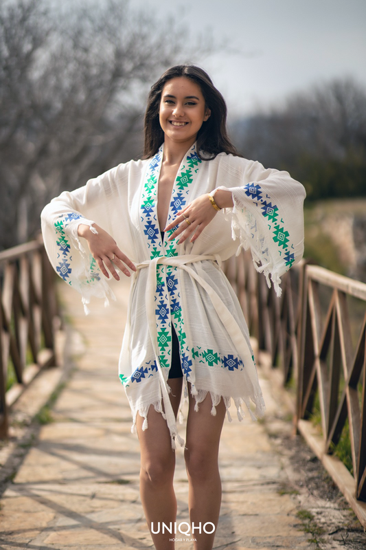 Kimono Veraniego, Ropa de Playa, Etnicó, Verde, Azul