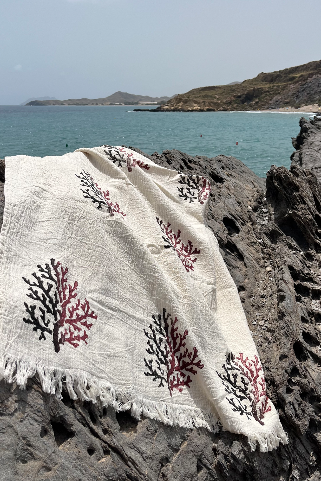 Toalla de Playa, Pestamal, Coral Bicolor, Borgoña-Negro