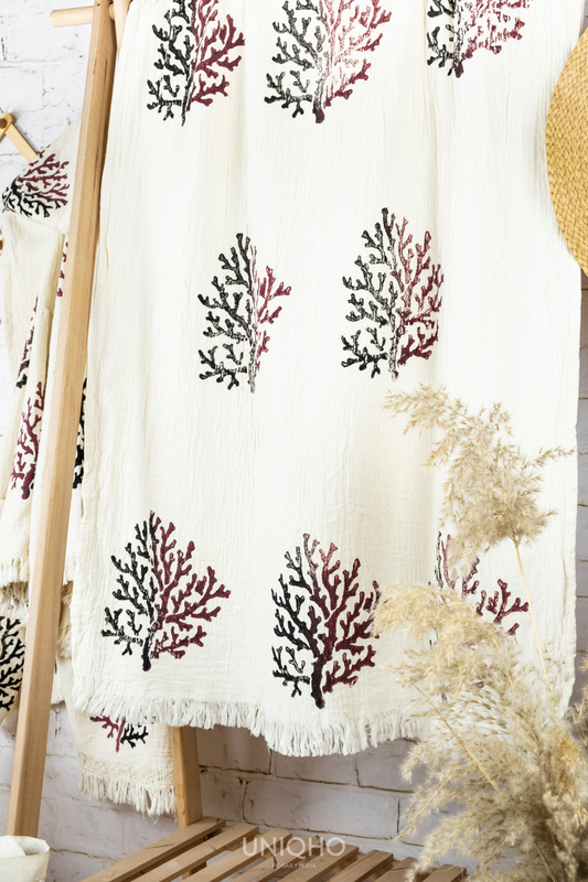 Beach Towel, Pestamal, Bicolor Coral, Burgundy-Black
