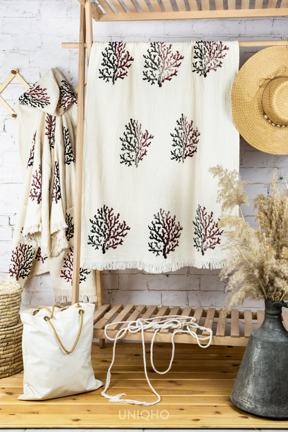 Toalla de Playa, Pestamal, Coral Bicolor, Borgoña-Negro