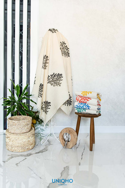 Beach Towel, Pestamal, Coral, Black