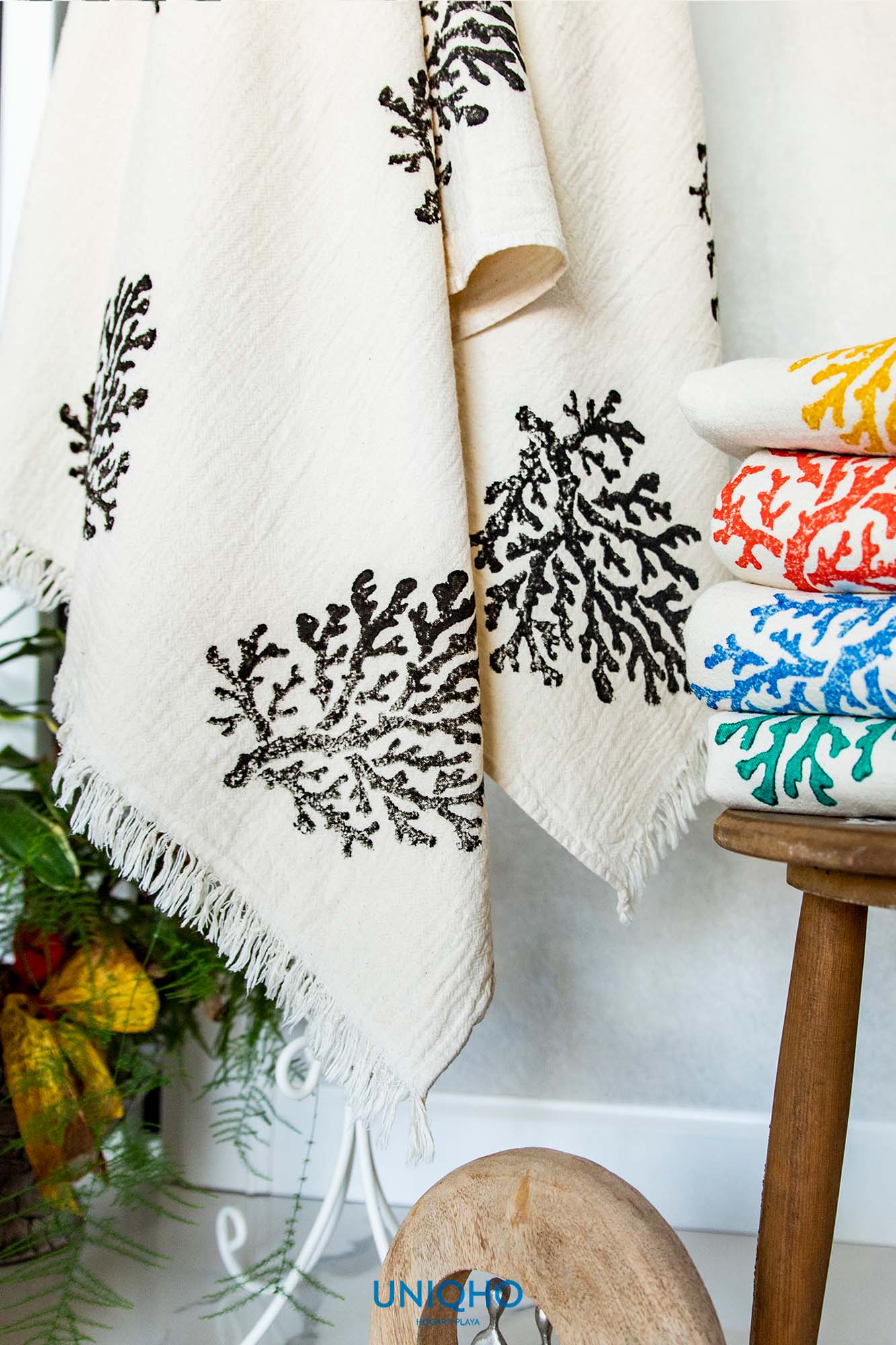 Beach Towel, Pestamal, Coral, Black