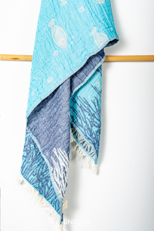 Beach Towel, Pestamal, Coral Fish, Blue