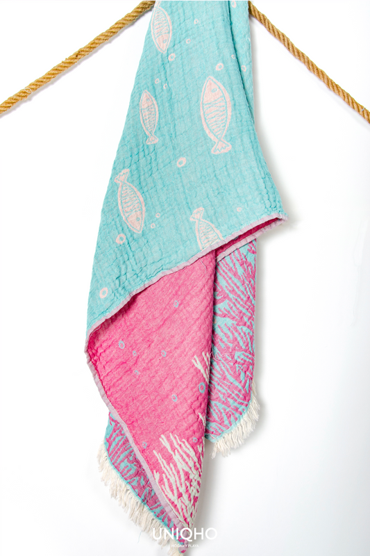 Beach Towel, Pestamal, Coral Fish, Mint